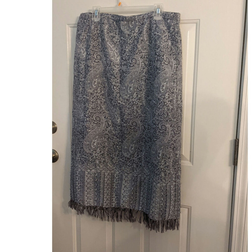Nouveau Maxi Skirt Purple Paisley, Fringe with small bead embellishments Size 16
